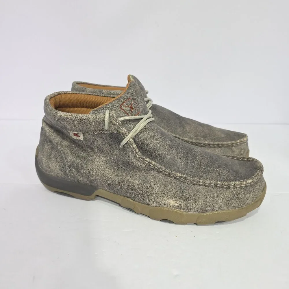 Twisted X Men's Grey Leather Lace Up Chukka Driving Moc Loafers Size 12 MDM0072